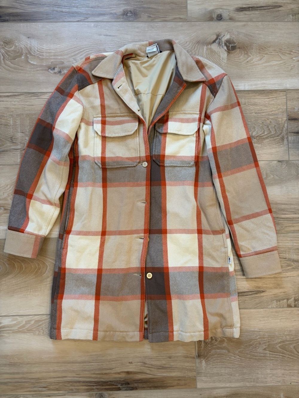 The North Face Plaid Jacket/Coat in Beige, Cream & Orange